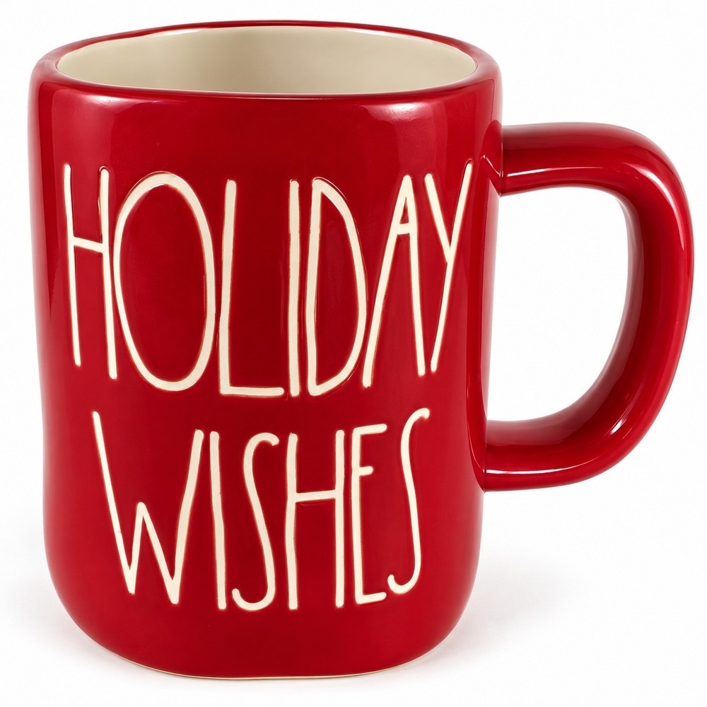 Rae Dunn Holiday Wishes Red Mug Artisan Collection Magenta Christmas Coffee Cup